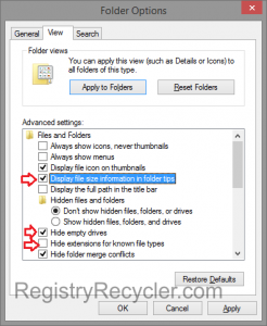 Disable Unnecessary Features Folder Options