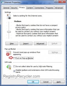 Disable Windows Popup Blocker
