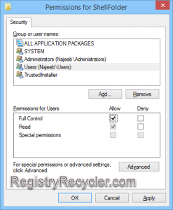 Change ShellFolder Permissions Settings to Fix Crashing File Explorer