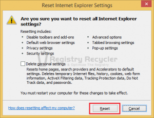 Resetting the IE 11 to Default Settings