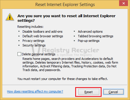 Resetting the IE 11 to Default Settings 