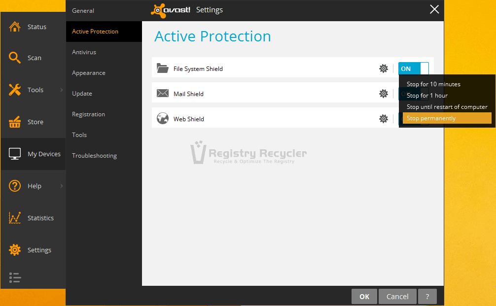 Stop Avast in Windows 8.1